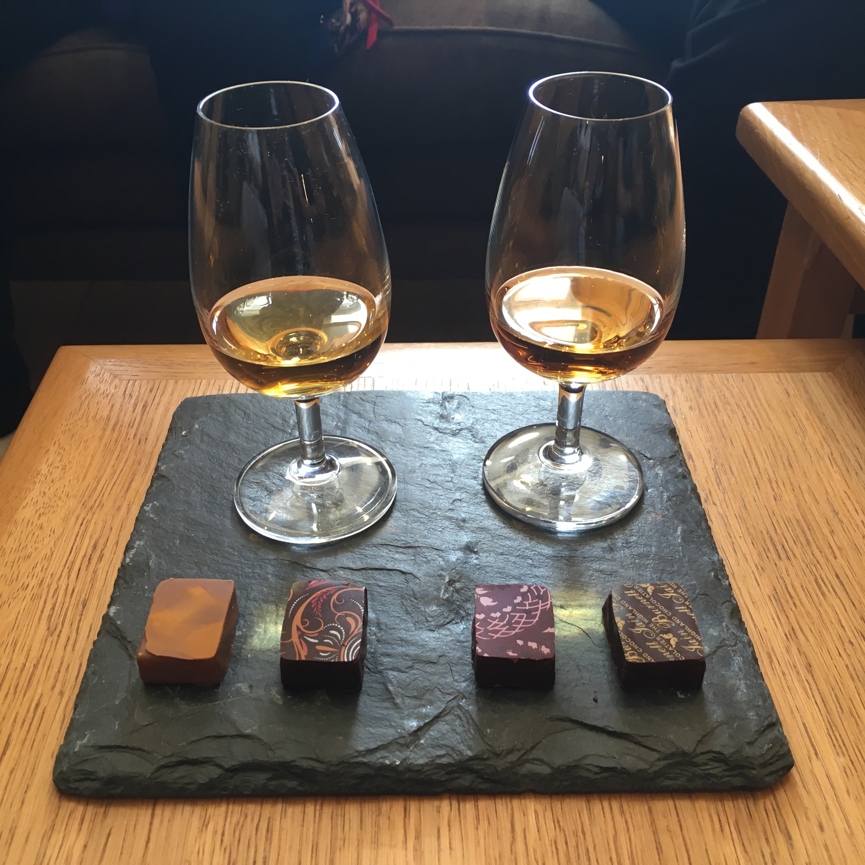 Glengoyne 18 and 21 paired with local artisanal chocolates.